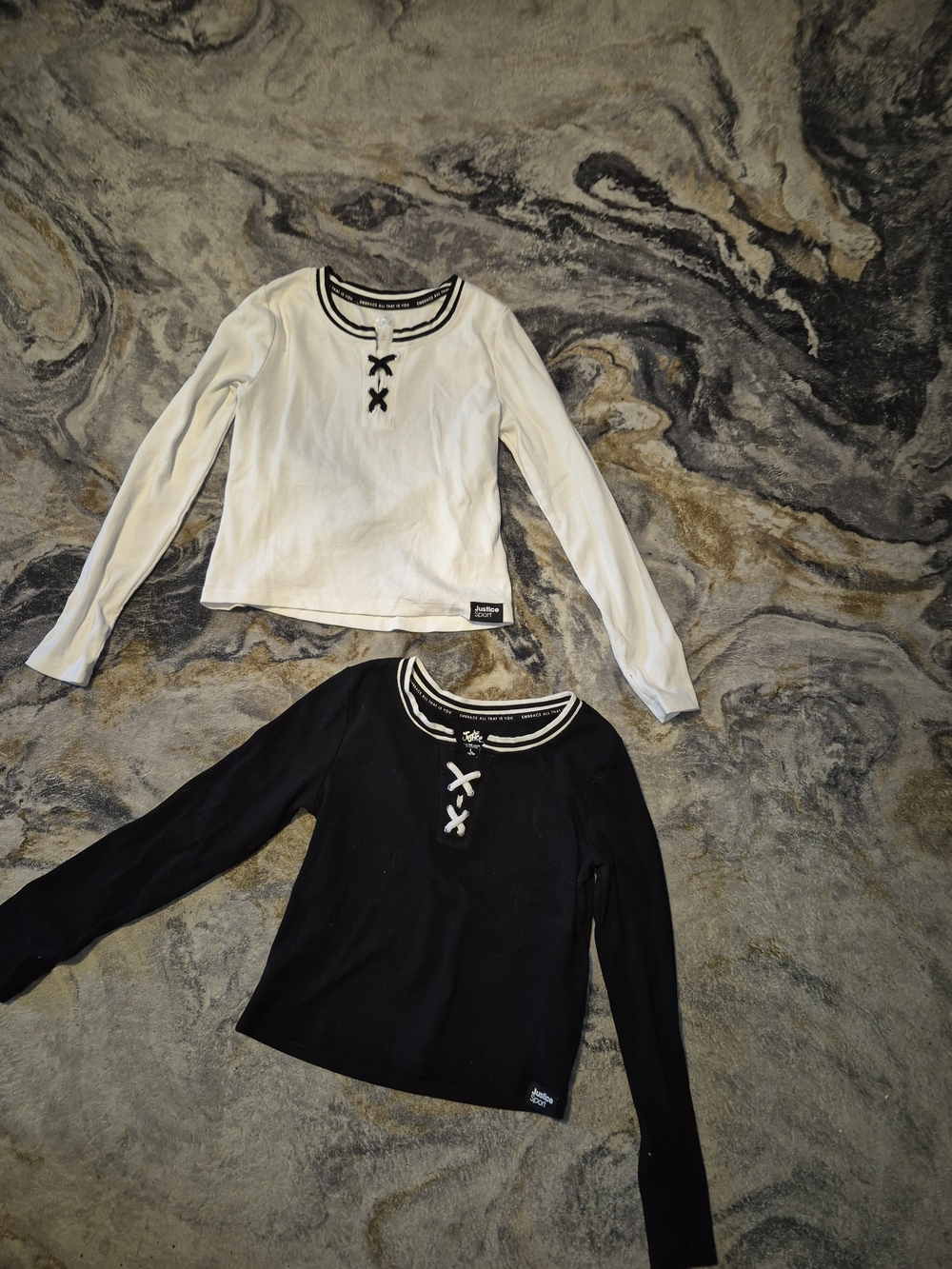 Justice Girls Long Sleeve Lace-Up Tops in White and Black